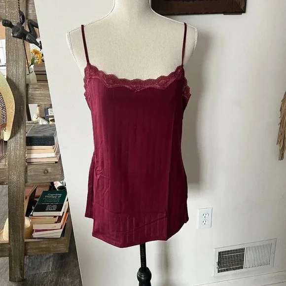 CALIDA Burgundy Tank with Lace Detail Adjustable Straps L - Picture 1 of 4